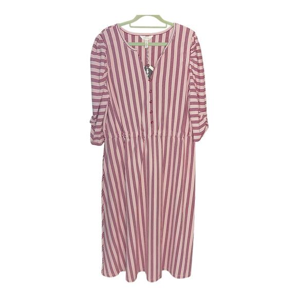 NWT Matilda Jane L Red Pink Stripe Knit Midi Dress Pockets 3/4 Sleeve - Picture 8 of 10